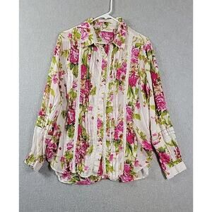Magazine 100% Cotton White Floral Cottagecore LS Button Up Shirt Women's Large
